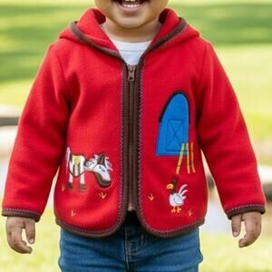 Hanna Anderson Red Farm Applique Fleece Zip Jacket 60 (3 to 6 months)